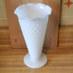 Tall Hobnail Vase White Milk Glass 9.5" tall
